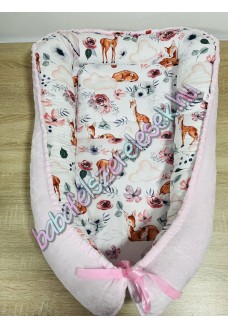 Babafészek - prémium őzike csodái + pihe-puha rózsaszin minky Babafészek - prémium őzike csodái + pihe-puha rózsaszin minky