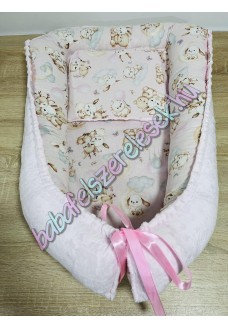 Babafészek - rózsaszín állatcsaládos + pihe-puha világosrózsaszín minky