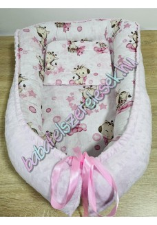 Babafészek - rózsaszín álom zsiráfos + pihe-puha rózsaszín minky