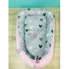 Babafészek - szürke-rózsaszín minnie fejes + pihe-puha minky