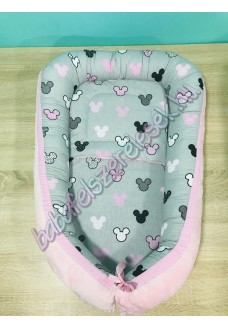 Babafészek - szürke-rózsaszín minnie fejes + pihe-puha minky