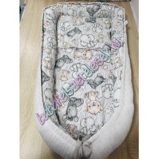 Babafészek - szürke nagy baby állatos + pihe-puha szürke minky