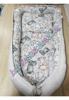 Babafészek - szürke nagy baby állatos + pihe-puha szürke minky Babafészek - szürke nagy baby állatos + pihe-puha szürke minky