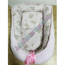 Babafészek - rózsaszín-barna macikás + pihe-puha világos rózsaszín minky Babafészek - rózsaszín-barna macikás + pihe-puha világos rózsaszín minky