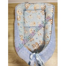 Prémium babafészek - babakék állatcsaládos + pihe-puha bársony velvet