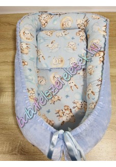 Prémium babafészek - babakék állatcsaládos + pihe-puha bársony velvet Prémium babafészek - babakék állatcsaládos + pihe-puha bársony velvet