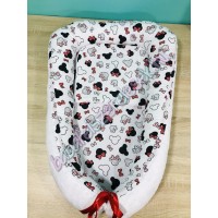 Babafészek - piros kicsi minnie fejes + pihe-puha fehér minky