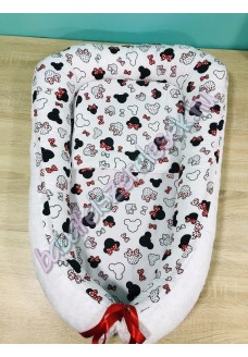 Babafészek - piros kicsi minnie fejes + pihe-puha fehér minky
