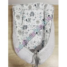 Babafészek - menta-szürke állatos + pihe-puha világosszürkeminky