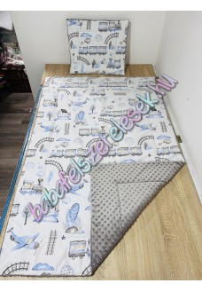 kék vonatos prémium ágynemű 