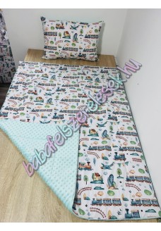 Menta-zsálya vonatos prémium ágynemű 