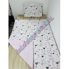 Rózsaszín-szürke szives prémium ágynemű 