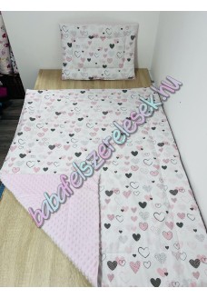 Rózsaszín-szürke szives prémium ágynemű 
