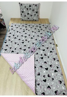Szürke-rózsaszín minnie fejes prémium ágynemű 