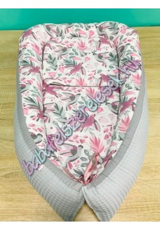 Babafészek - szürke-rózsaszín kolibris + Waffle darázsszövet Babafészek - szürke-rózsaszín kolibris + Waffle darázsszövet