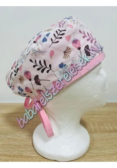 Műtős sapka - rózsaszín apró virágos