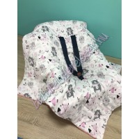 Babahordozó pléd - rózsaszín-szürke állatos