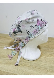 Műtős sapka - rózsaszín-szürke állatos