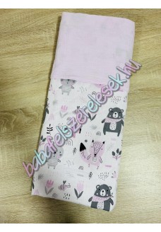 Rózsaszín-szürke állatos nyári dupla géz takaró