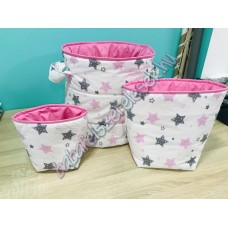 Rózsaszín-szürke csillagos textil tárolók