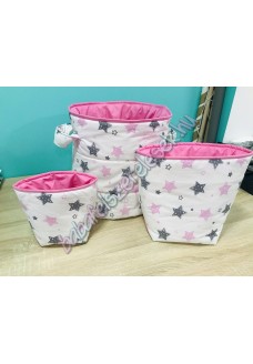 Rózsaszín-szürke csillagos textil tárolók