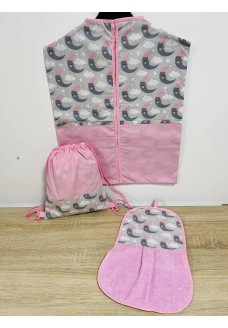 Rózsaszín-szürke holdas - Új design Ovizsák+Tornazsák+Törölköző