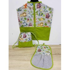 Szürke-lime dínós - Új design Ovizsák+Tornazsák+Törölköző