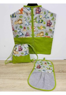 Szürke-lime dínós - Új design Ovizsák+Tornazsák+Törölköző