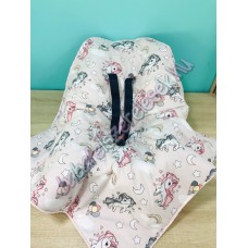 Babahordozó pléd - szürke-rózsaszín unikornisos