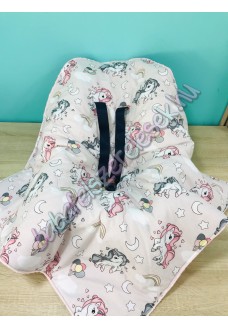 Babahordozó pléd - szürke-rózsaszín unikornisos